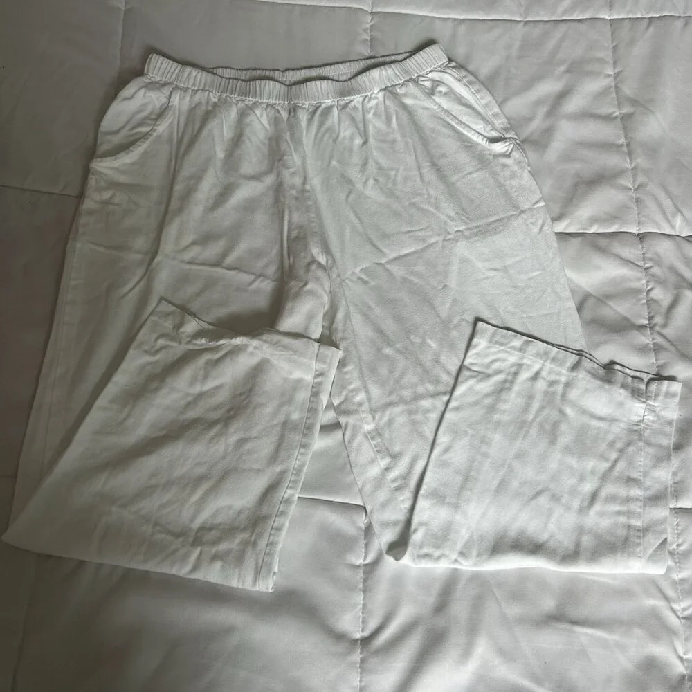 Vintage Kaua’iana Hawaii Womens White Beach Pants Pockets Soft Stretch Rayon‎